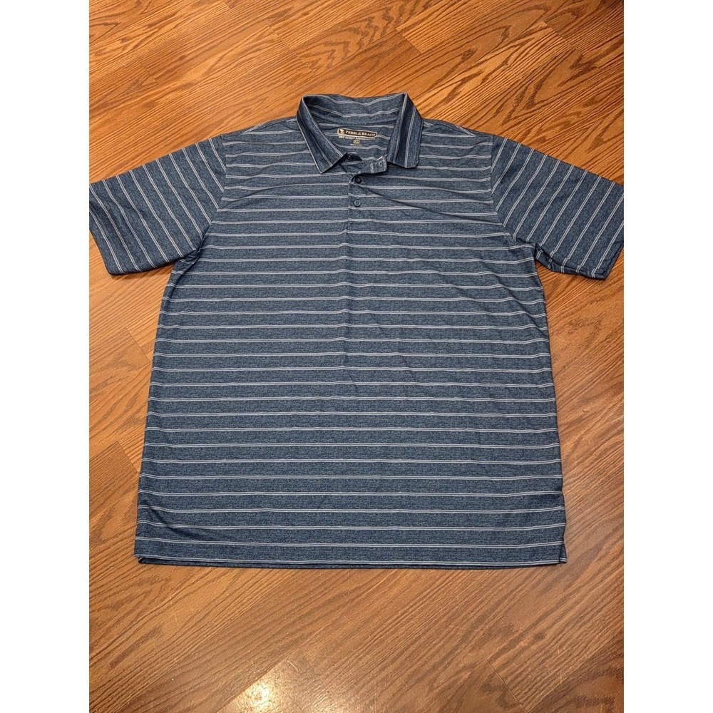 Pebble Beach Dry-Luxe Performance Polo Shirt Mens XL‎ Blue Striped Golf Top